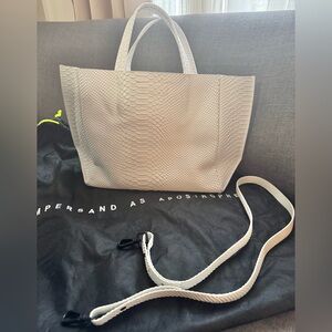 Ampersand As Apostrophe- Half Tote, bright white python leather Tote Bag